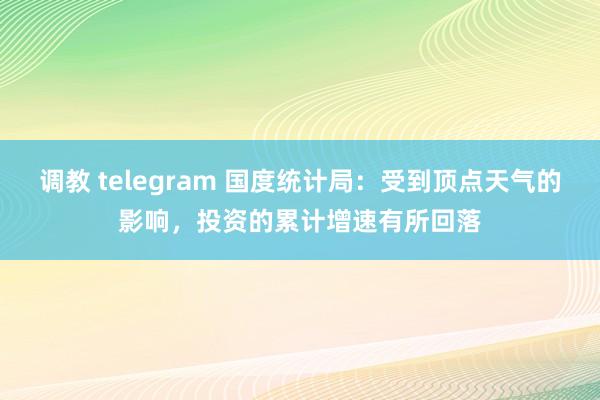 调教 telegram 国度统计局：受到顶点天气的影响，投资的累计增速有所回落