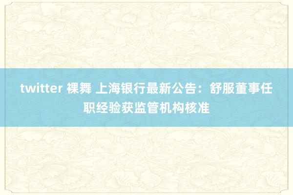 twitter 裸舞 上海银行最新公告：舒服董事任职经验获监管机构核准