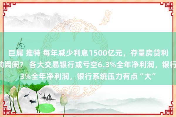 巨屌 推特 每年减少利息1500亿元，存量房贷利率下调！将怎样影响阛阓？ 各大交易银行或亏空6.3%全年净利润，银行系统压力有点“大”