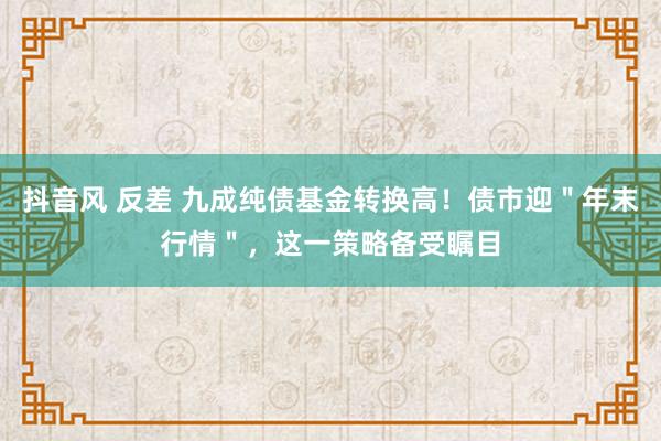 抖音风 反差 九成纯债基金转换高！债市迎＂年末行情＂，这一策略备受瞩目