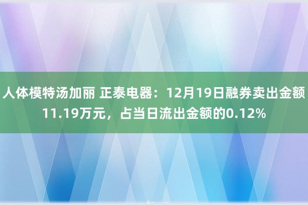 人体模特汤加丽 正泰电器：12月19日融券卖出金额11.19万元，占当日流出金额的0.12%