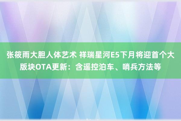 张筱雨大胆人体艺术 祥瑞星河E5下月将迎首个大版块OTA更新：含遥控泊车、哨兵方法等