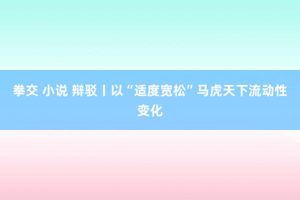 拳交 小说 辩驳丨以“适度宽松”马虎天下流动性变化