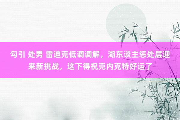 勾引 处男 雷迪克低调调解，湖东谈主惩处层迎来新挑战，这下得祝克内克特好运了