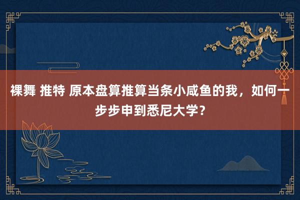 裸舞 推特 原本盘算推算当条小咸鱼的我，如何一步步申到悉尼大学？